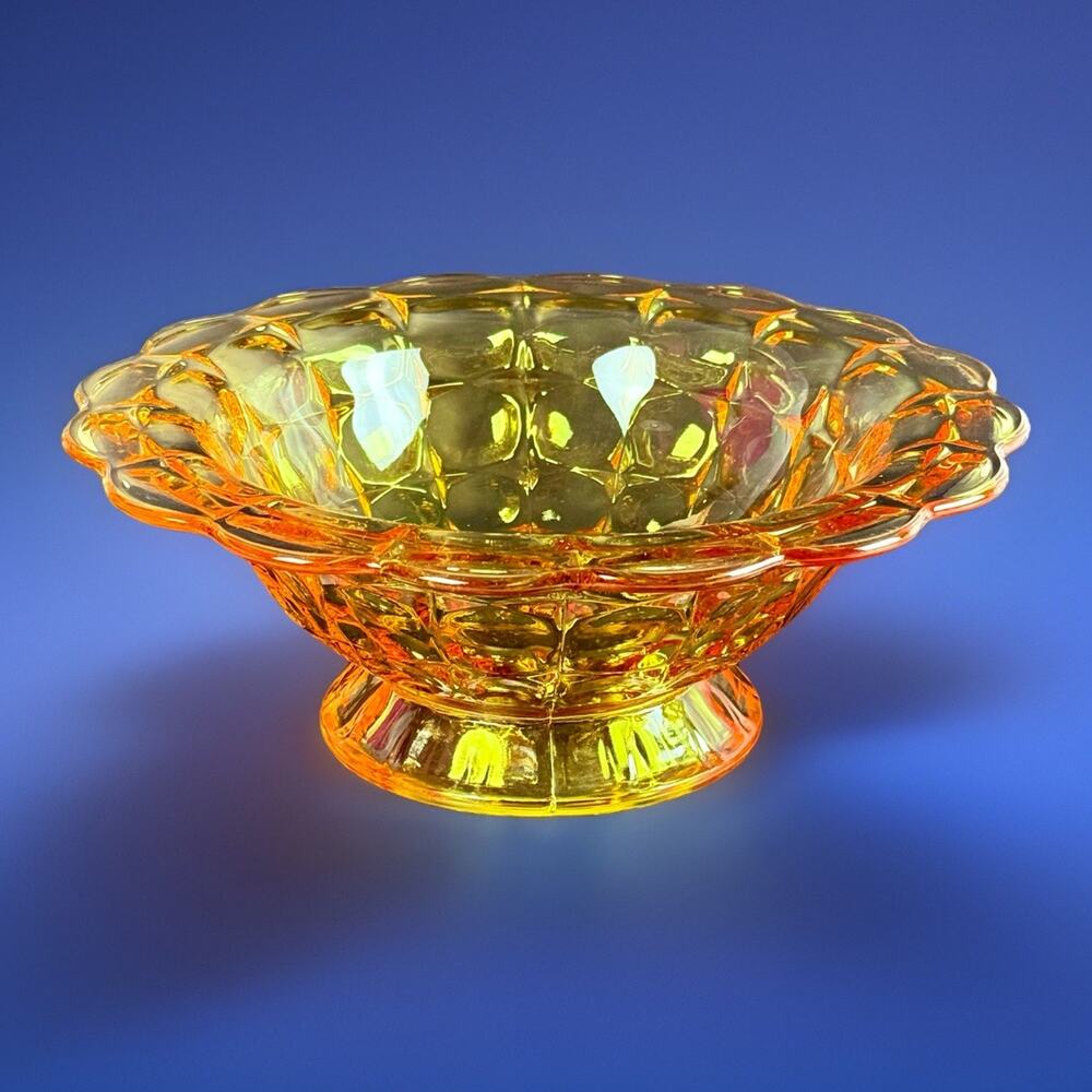 Vintage Tiara Glass Constellation 11.25" Diameter 4" Tall Bowl Honey Gold Footed